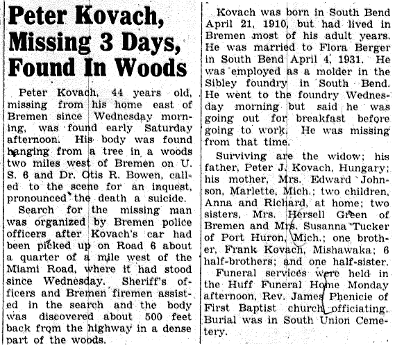 Peter Kovach suicide - 1954